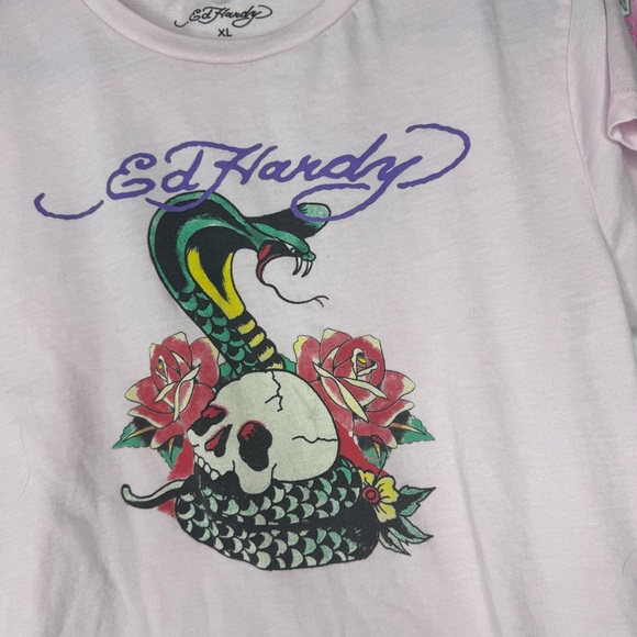 Ed hardy tshirt tee graphic snake rose pink purple tattoo style DON ED HARDY y2k - Picture 5 of 8